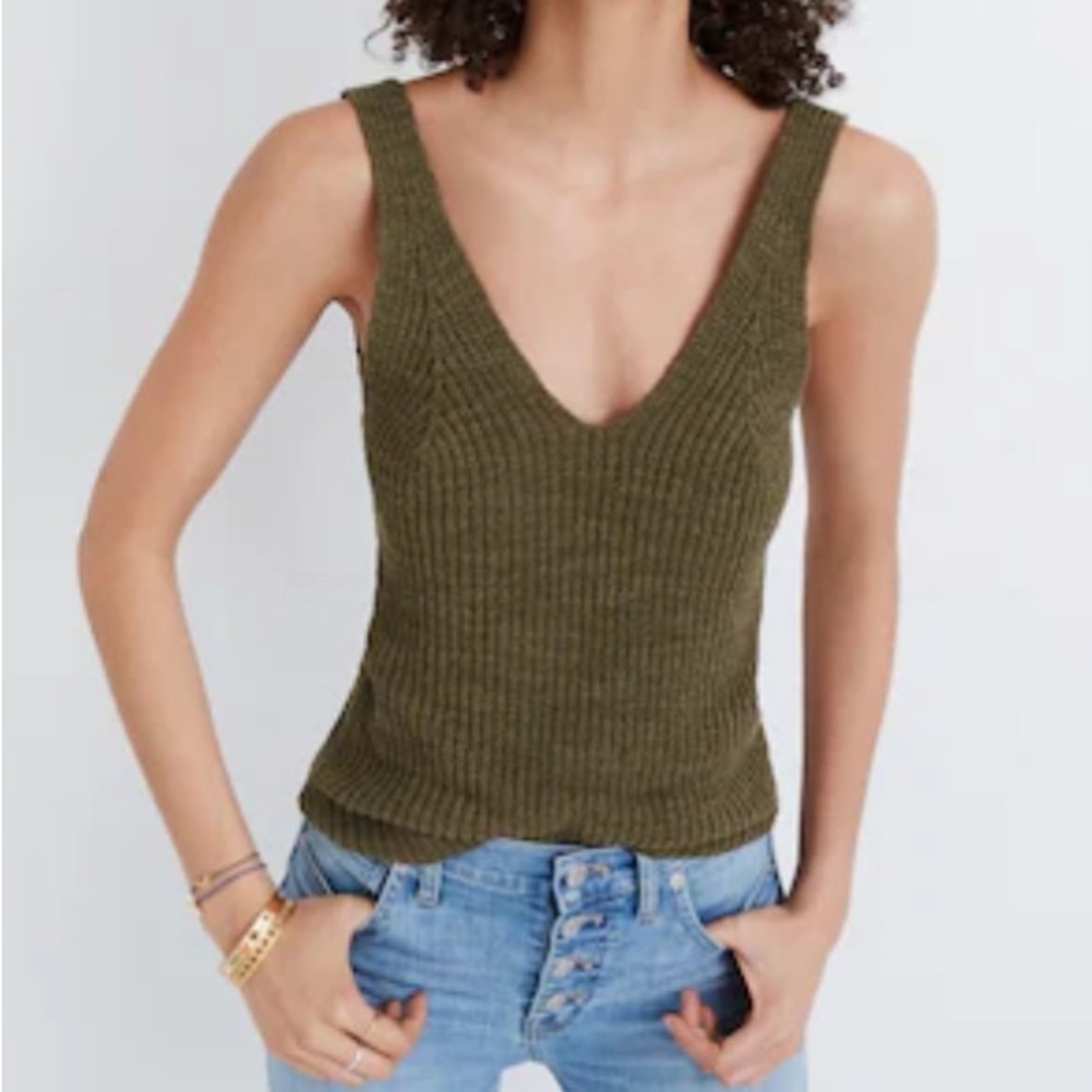 Madewell Monterey Knit Tank. Size Medium, Dark Olive Green.